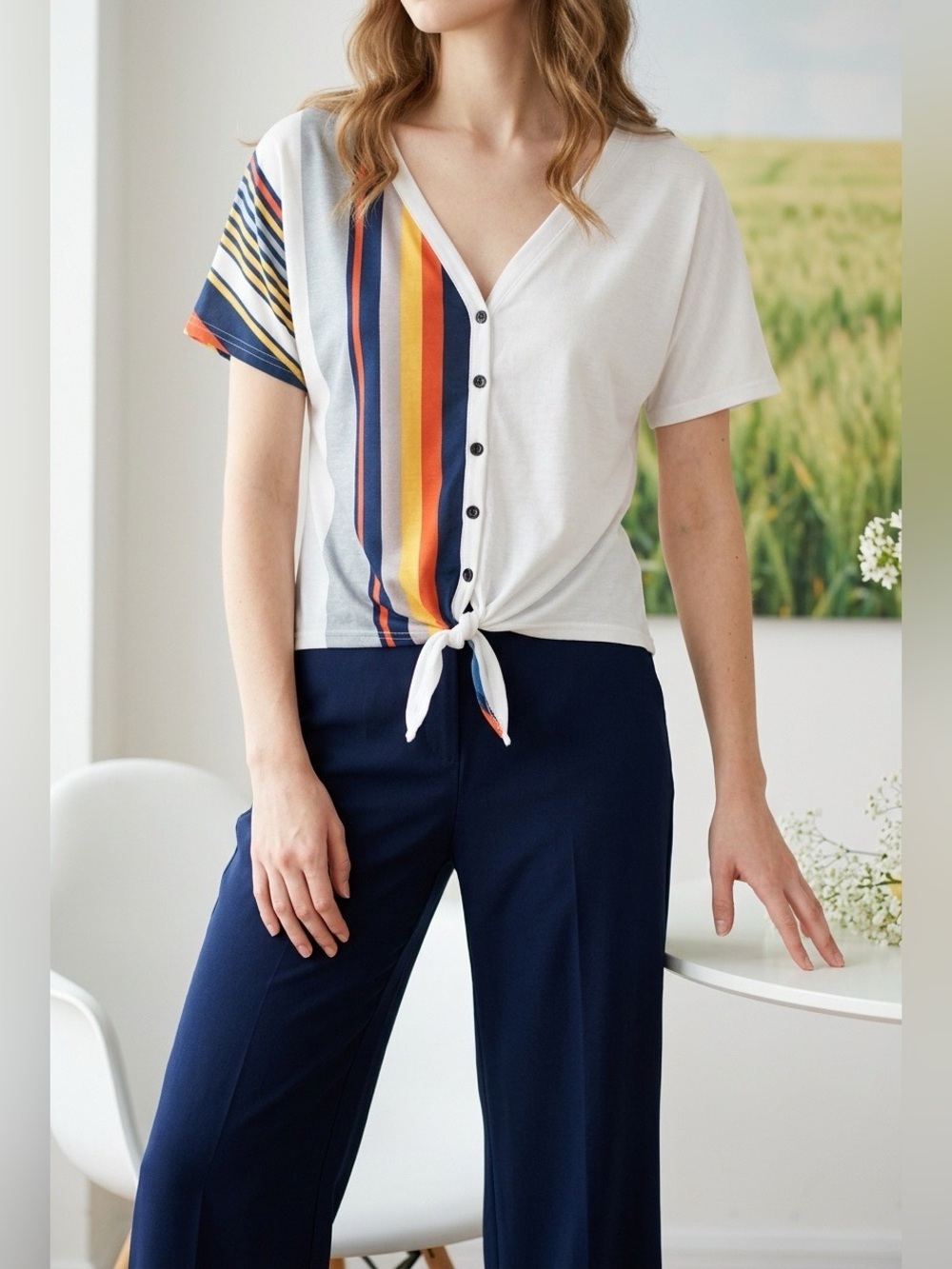 Women's Button Down Multicolor Top Size Medium
